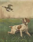 Mario Norfini, A Pointer putting up a woodcock, oil on canvas