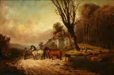 Hauling timber by Snr. William Shayer, oil on canvas, sold Apr 2015