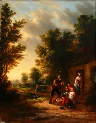 The tinker's visit by John Anthony Puller, oil on canvas, sold Apr 2015