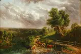 Drover and cattle fording a river by Alfred Vickers Snr, oil on canvas, sold Apr 2015