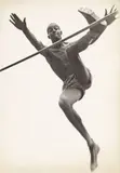 Johnson“ (American high jumper Cornelius Johnson) by Margaret Bourke-White, Um 1936, Vintage oder früher Silbergelatineabzug, sold Nov 2017