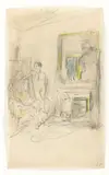 Weiblicher Akt am Kamin in der Rue de Calais, Paris by Édouard Vuillard, Um 1920, Bleistift und Farbkreide auf dünnem Papier (aus einem Skizzenbuch), sold Jun 2017