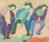Drei Männer auf Rot by Adolf Hölzel, Um 1925, Pastell auf chamoisfarbenem Papier, sold Jun 2016