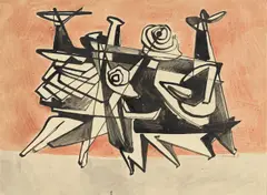 Figuren by Hans Uhlmann, 1950, Tusche und Gouache auf Papier, sold Jun 2016