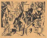 Sächsisches Dorf by Lyonel Feininger, 1918, Holzschnitt auf dünnem bräunlichen Japan, sold Jun 2016