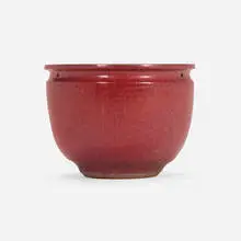 Hanging planter by David Cressey, c. 1960, glazed stoneware, sold Oct 2023