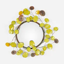 Wall mirror by C. Jeré, 1968, torch-cut, welded and enameled steel and patinated brass, mirrored glass, sold Oct 2023