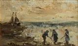 Figures on the shore by Evert Pieters, oil on panel, offered Apr 2015