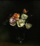 Still life of roses in a glass vase by William Thomas Wood, oil on canvas, sold Apr 2015