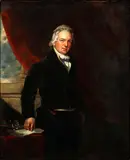 Portrait of John Abernethy F.R.S (1764-1831), standing three-quarter length by a table, together with a companion portrait of a lady, thought to be his wife, a pair, by Thomas Lawrence, oil on board and oil on canvas,, offered Apr 2015