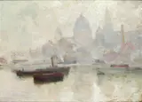 Robert Fowler, 'Mistscape Dock Liverpool - Hazy morning', oil on canvas
