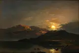 Sheep in a mountainous landscape; Moonlit mountainous landscape by Thomas Whittle Senior, oil on canvas (first) and oil on board (second), sold Apr 2015