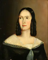 Thomas Walley, A portrait of Catherine Norman (1818-1903), half length, on a terrace, oil on canvas