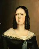 Thomas Walley, A portrait of Catherine Norman (1818-1903), half length, on a terrace, oil on canvas