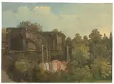 Kirchenruine im Wald (und 2 Beigaben) by Bernhard Fries, Öl auf Papier, sold Nov 2017