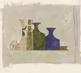 Stilleben by Karl Korab, Gouache, Bleistift und Collage auf Papier, sold Nov 2015