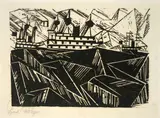 Kriegsflotte, 1 by Lyonel Feininger, 1919, Holzschnitt auf dünnem Japanbütten, sold Nov 2009
