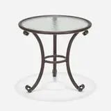 Occasional table by Brown Jordan, c. 1995, brass, glass, sold Aug 2023