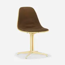 Chair by Modern, c. 1960, molded fiberglass, upholstery, enameled aluminum, rubber, sold Aug 2023