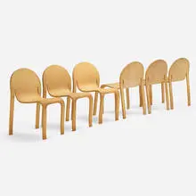 Bodyform chairs, set of six by Peter J. Danko, c. 1980, molded maple plywood, sold Aug 2023