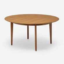 Dining table by Henry Michael Dunbar, c. 1960, walnut, sold Aug 2023