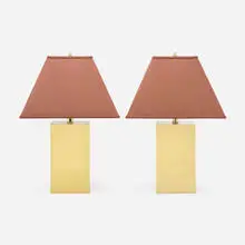 Table lamps, pair by George Kovacs, c. 1970, lacquered brass, fabric, sold Aug 2023