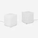Table lamps, pair by Modern, c. 1975, molded frosted glass, sold Aug 2023