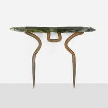 Console by Danny Lane, 1992, enameled steel, Borosilicate glass, sold Aug 2023