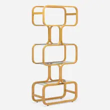 Etagère by Modernist, c. 1960, laminated ash plywood, glass, chrome-plated steel, sold Aug 2023