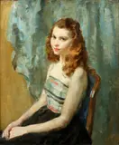 Portrait of a Young Lady in Floral Summer Dress  to be sold together with a framed oil on canvas Portrait of a Young Lady Seated by the same hand by Walter Ernest Webster, oil on canvas, sold Apr 2015