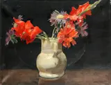 Still Life with Gladioli to be sold together with a signed oil on canvas sketch of a girl in a red shawl by Walter Ernest Webster, oil on canvas, sold Apr 2015