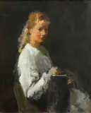 Portrait of a Young Lady in White and another in Blue (a pair) by Walter Ernest Webster, oil on canvas, sold Apr 2015