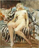 Nude Studies (a pair) to be sold together with a oil on canvas portrait of a girl seated in red by the same hand by Walter Ernest Webster, oil on canvas, sold Apr 2015