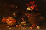 Still life of fruit and flowers, a pair by Jan van Kessel the Elder, oil on panel, sold Apr 2015