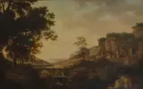 An extensive river landscape with drovers and their herd before a town by Italian School, oil on canvas, sold Apr 2015