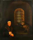Portrait of Henry Wyatt, half-length, seated with a cat and a bird by Hans Holbein the Younger, oil on canvas, sold Apr 2015