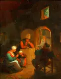 Figures in an interior by Adriaen van Ostade, oil on panel, offered Apr 2015