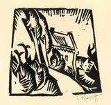 Haus mit Pappeln by Karl Schmidt-Rottluff, 1913, Holzschnitt auf Japan, sold Nov 2010