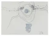 Frau mit Shador by Hans Bischoffshausen, 1978, plaster, graphite pencil on offset print; framed, sold Oct 2026
