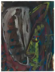Gunter Damisch, Untitled (head), mixed media on paper; framed