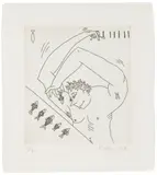 Untitled (from the series "The Valley") by Keith Haring, 1989, etching; framed, sold Oct 2026