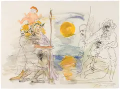Alfred Hrdlicka, Ein Vater nimmt Abschied vom Weib und Kind (from the cycle "Blake und Füssli"), 1983, watercolour, charcoal and pastel on paper; framed