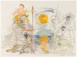 Alfred Hrdlicka, Ein Vater nimmt Abschied vom Weib und Kind (from the cycle "Blake und Füssli"), 1983, watercolour, charcoal and pastel on paper; framed