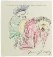 Alfred Hrdlicka, book drawing (from the cycle "Stifter, Wagner"), 1985, mixed media on paper; framed