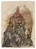 Alfred Hrdlicka, Todespyramide (from the cycle "Irak"), 2005, mixed media on paper; framed