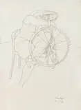 Akt auf Stuhl mit Fahrrad by Alfred Kornberger, 1977, pencil on paper; framed, sold Oct 2026
