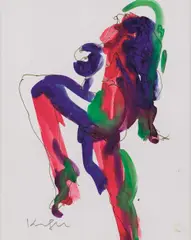 Alfred Kornberger, Stehender Akt in Rot und Blau, mixed media on paper; framed