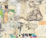 Untitled by Nikolaus Moser, 1998, mixed media, collage on paper on cardboard mounted on a pallet; unframed, sold Oct 2026