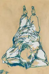 Hannes Mlenek, Untitled (nude), 1984, blue fibre-tip pen, acrylic on paper; framed