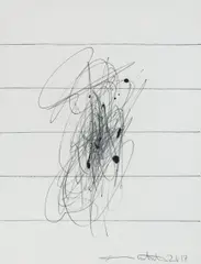 Informelle Kritzelzeichnung by Hermann Nitsch, 2017, pencil and oil pastel on paper; framed, sold Oct 2026